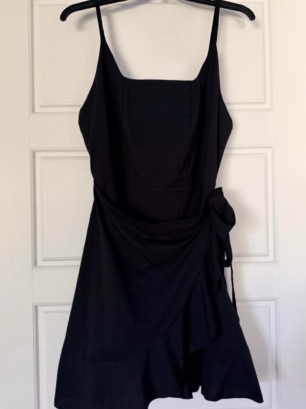 Black Spaghetti-Strap Wrap Dress